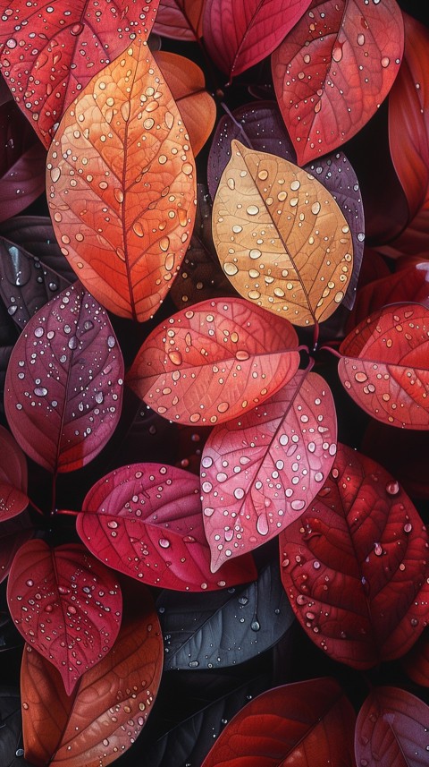 Colorful Leaves with Water Droplets Aesthetic Nature (162)