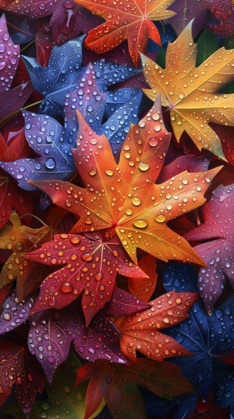 Colorful Leaves with Water Droplets Aesthetic Nature (157)