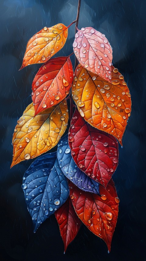 Colorful Leaves with Water Droplets Aesthetic Nature (186)