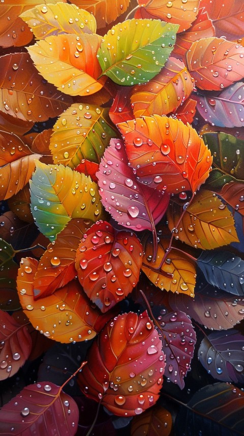 Colorful Leaves with Water Droplets Aesthetic Nature (160)