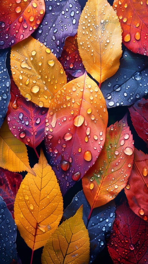 Colorful Leaves with Water Droplets Aesthetic Nature (191)