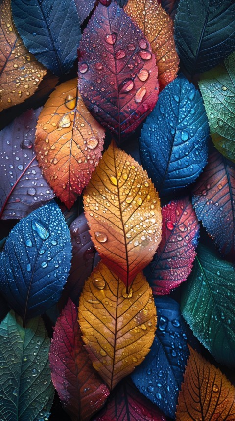 Colorful Leaves with Water Droplets Aesthetic Nature (200)
