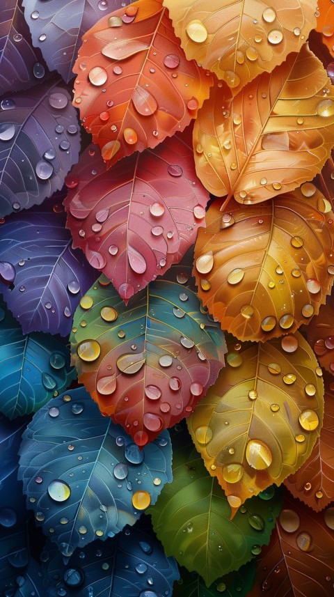 Colorful Leaves with Water Droplets Aesthetic Nature (188)