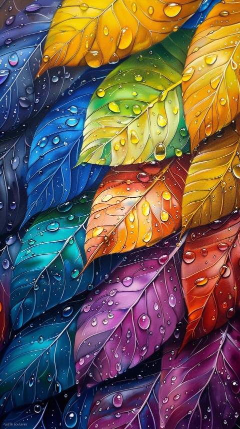 Colorful Leaves with Water Droplets Aesthetic Nature (168)