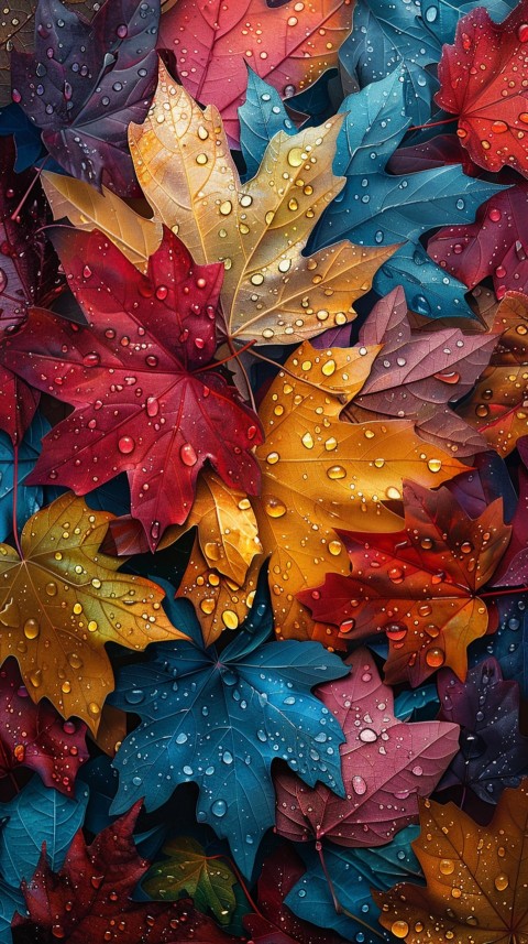 Colorful Leaves with Water Droplets Aesthetic Nature (193)