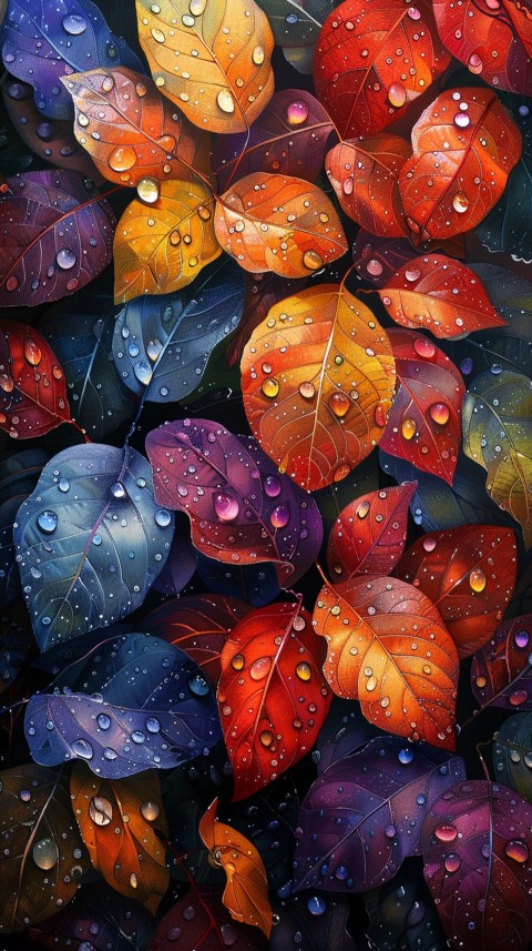 Colorful Leaves with Water Droplets Aesthetic Nature (175)
