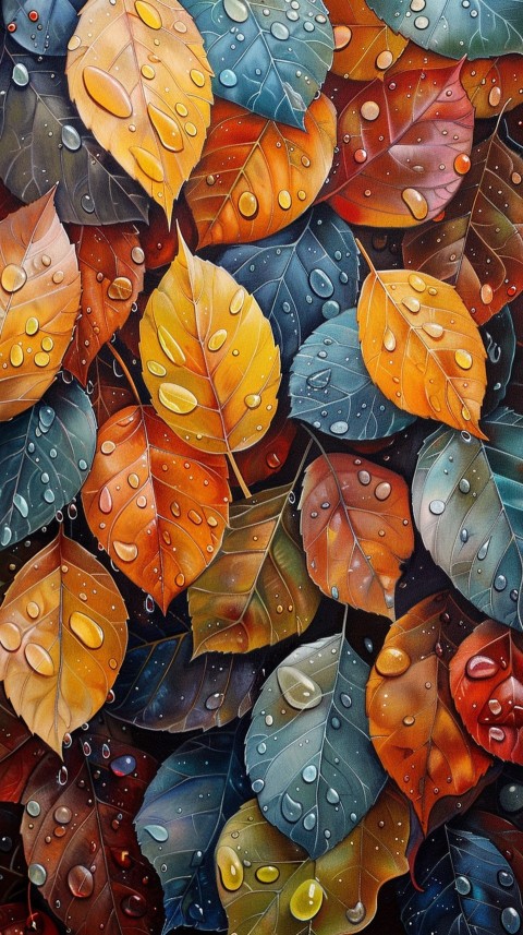 Colorful Leaves with Water Droplets Aesthetic Nature (180)