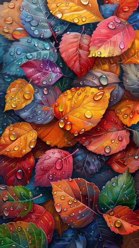 Colorful Leaves with Water Droplets Aesthetic Nature (190)