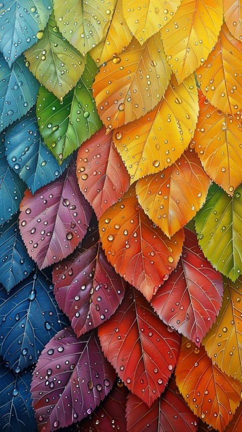 Colorful Leaves with Water Droplets Aesthetic Nature (152)