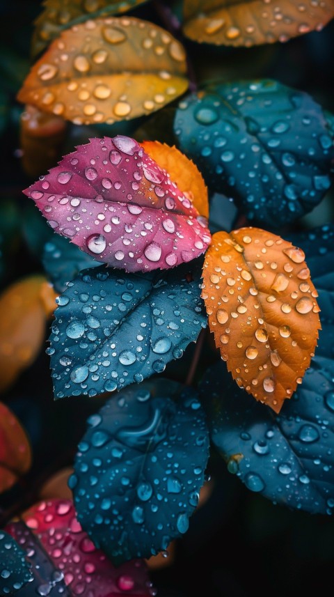 Colorful Leaves with Water Droplets Aesthetic Nature (202)