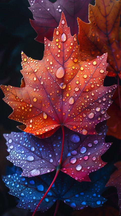 Colorful Leaves with Water Droplets Aesthetic Nature (214)