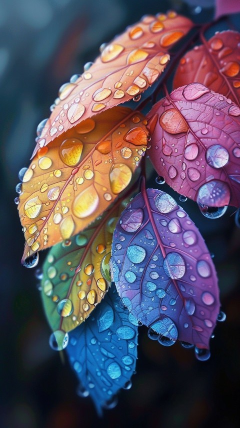 Colorful Leaves with Water Droplets Aesthetic Nature (210)