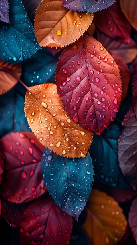 Colorful Leaves with Water Droplets Aesthetic Nature (217)