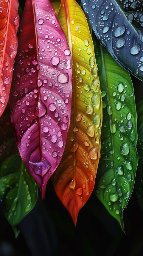 Colorful Leaves with Water Droplets Aesthetic Nature (211)