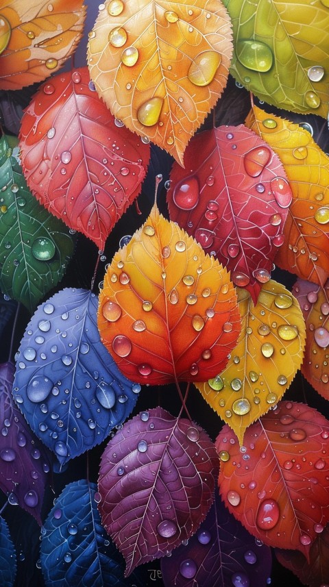 Colorful Leaves with Water Droplets Aesthetic Nature (208)