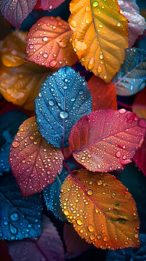 Colorful Leaves with Water Droplets Aesthetic Nature (224)