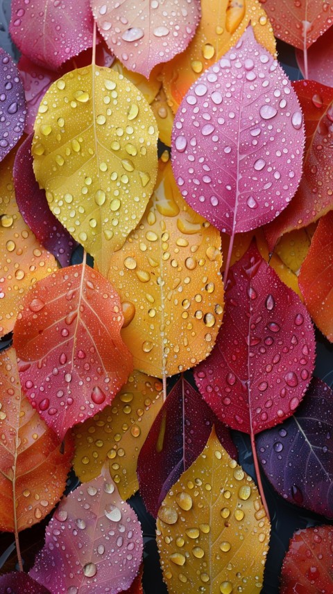 Colorful Leaves with Water Droplets Aesthetic Nature (225)