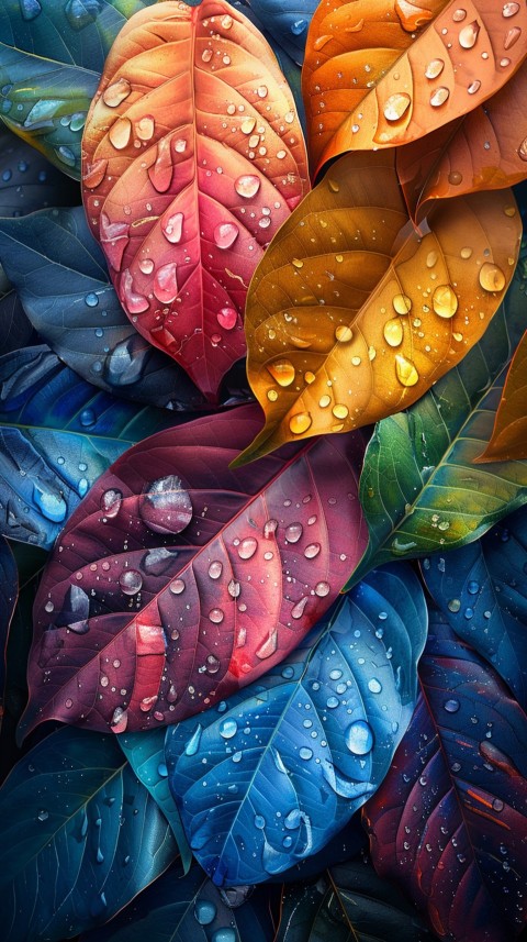 Colorful Leaves with Water Droplets Aesthetic Nature (203)