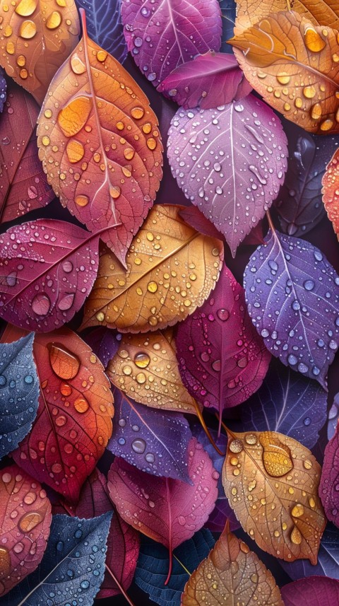 Colorful Leaves with Water Droplets Aesthetic Nature (215)