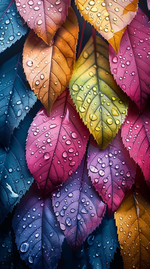 Colorful Leaves with Water Droplets Aesthetic Nature (219)