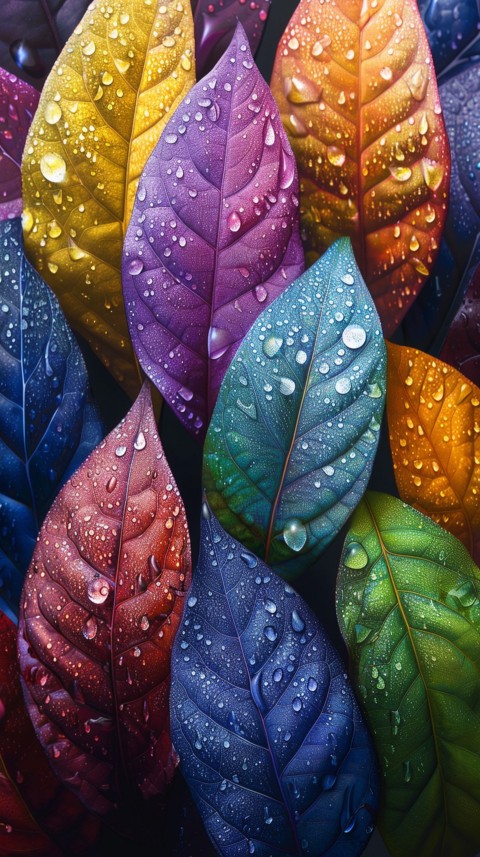 Colorful Leaves with Water Droplets Aesthetic Nature (218)
