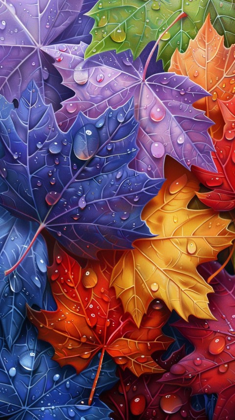 Colorful Leaves with Water Droplets Aesthetic Nature (222)