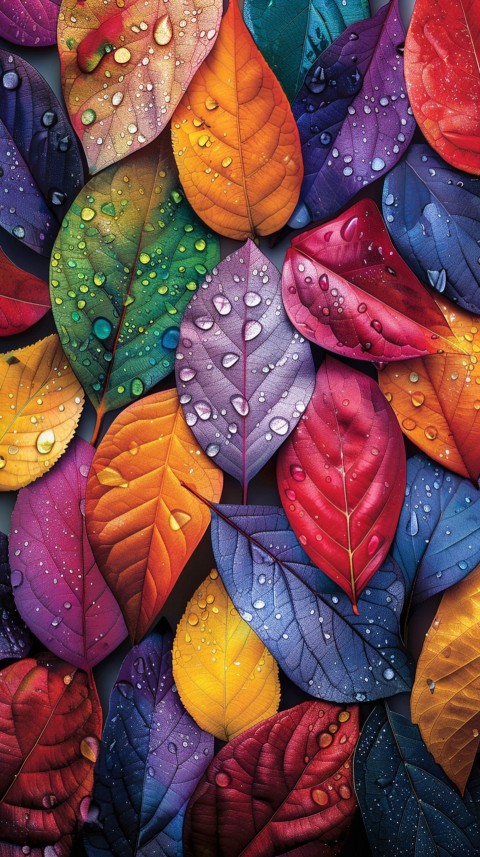 Colorful Leaves with Water Droplets Aesthetic Nature (213)
