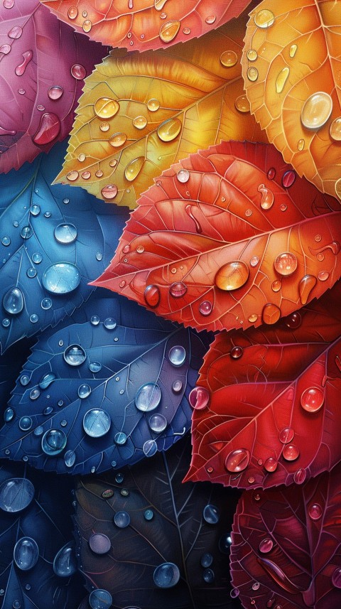 Colorful Leaves with Water Droplets Aesthetic Nature (206)