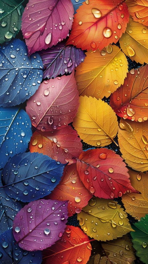 Colorful Leaves with Water Droplets Aesthetic Nature (201)