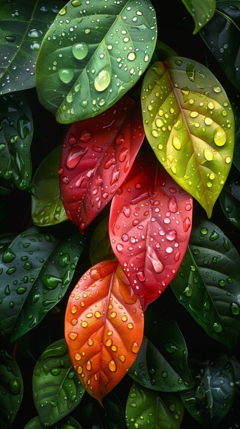 Colorful Leaves with Water Droplets Aesthetic Nature (240)