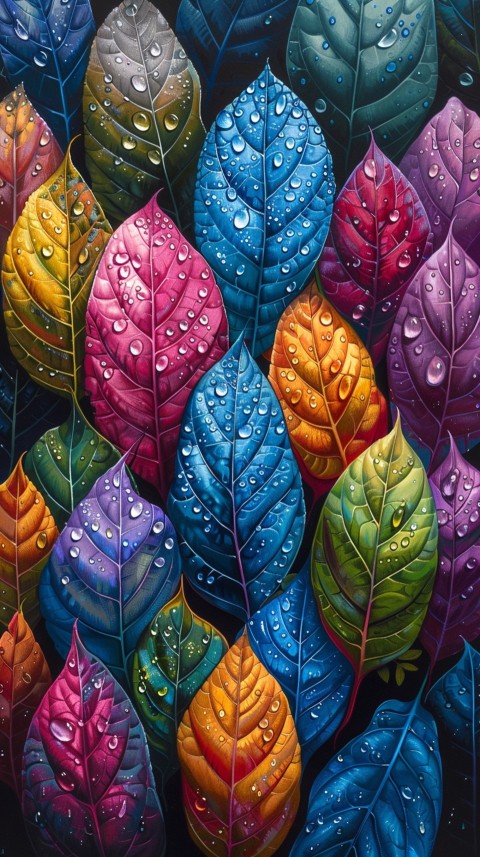 Colorful Leaves with Water Droplets Aesthetic Nature (232)