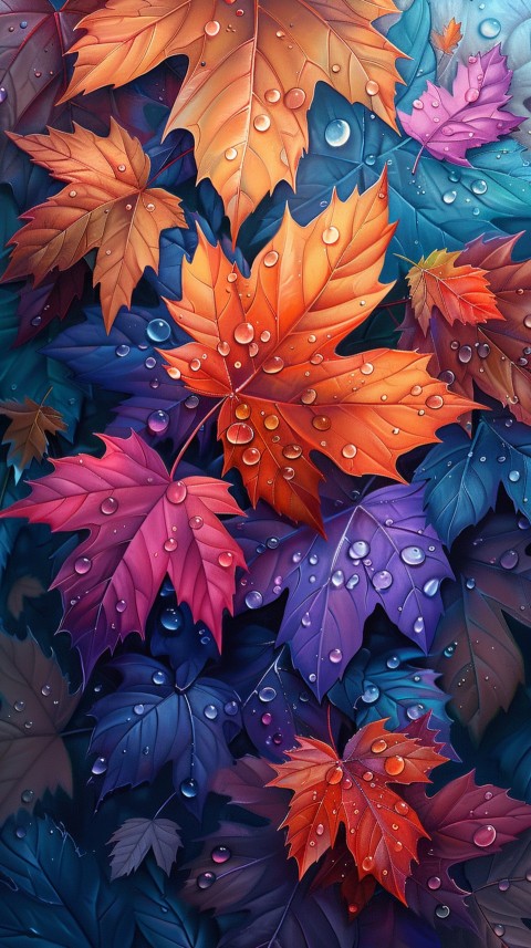 Colorful Leaves with Water Droplets Aesthetic Nature (228)