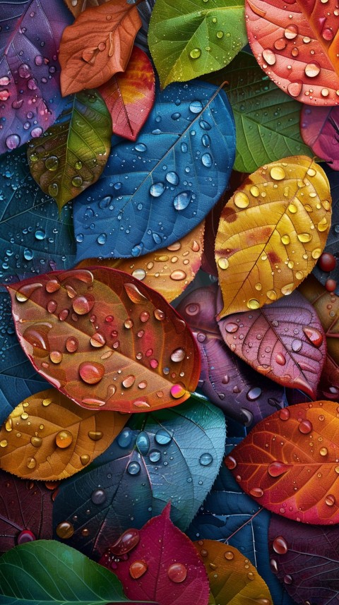 Colorful Leaves with Water Droplets Aesthetic Nature (241)