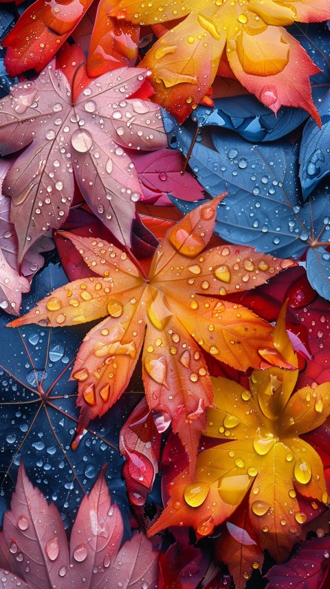 Colorful Leaves with Water Droplets Aesthetic Nature (233)