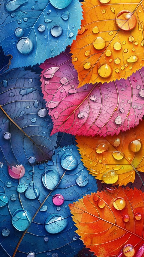 Colorful Leaves with Water Droplets Aesthetic Nature (236)