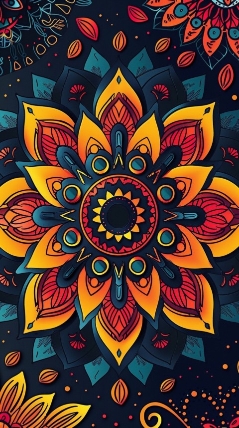 Mandala Style Aesthetic Art Colorful Flower Design Pattern (208)
