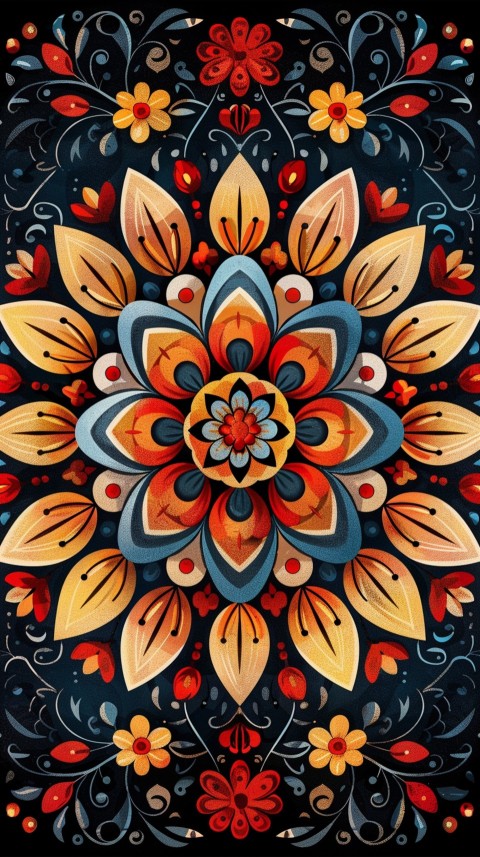 Mandala Style Aesthetic Art Colorful Flower Design Pattern (205)