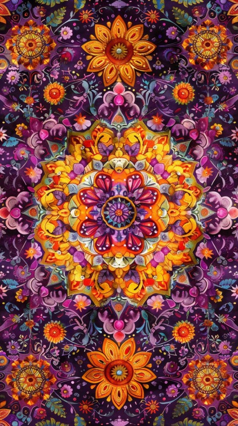 Mandala Style Aesthetic Art Colorful Flower Design Pattern (224)
