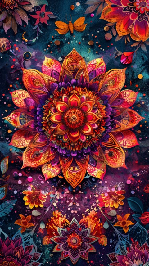 Mandala Style Aesthetic Art Colorful Flower Design Pattern (253)
