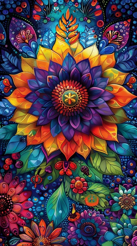 Mandala Style Aesthetic Art Colorful Flower Design Pattern (299)