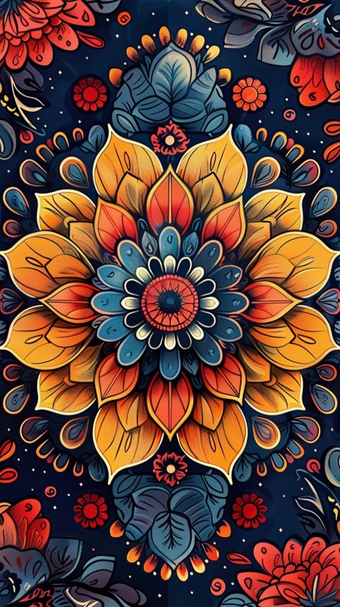 Mandala Style Aesthetic Art Colorful Flower Design Pattern (333)