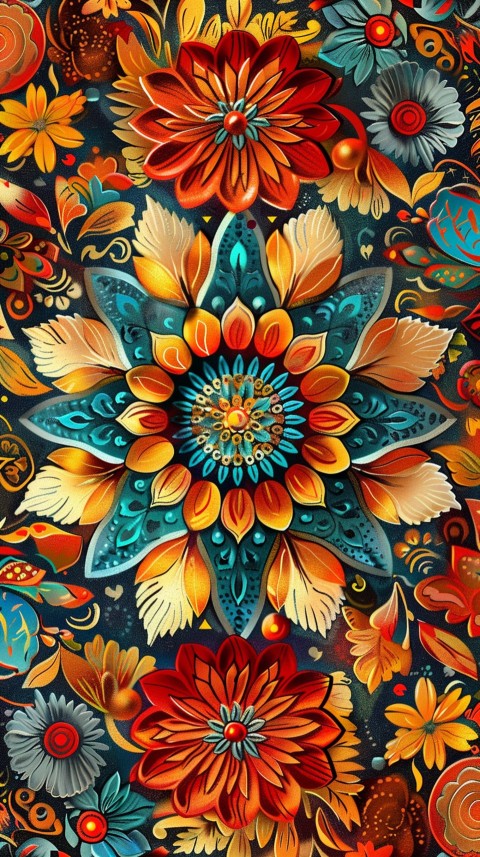 Mandala Style Aesthetic Art Colorful Flower Design Pattern (303)