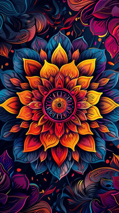 Mandala Style Aesthetic Art Colorful Flower Design Pattern (328)