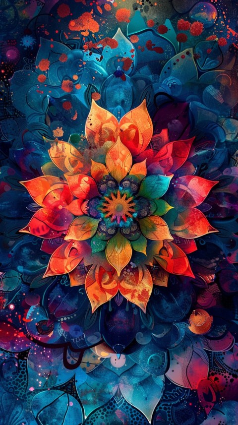 Mandala Style Aesthetic Art Colorful Flower Design Pattern (352)