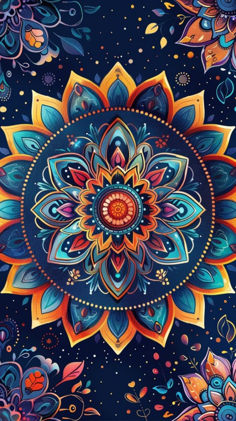 Mandala Style Aesthetic Art Colorful Flower Design Pattern (396)