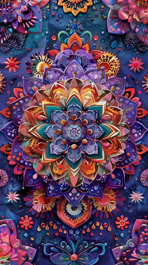 Mandala Style Aesthetic Art Colorful Flower Design Pattern (382)