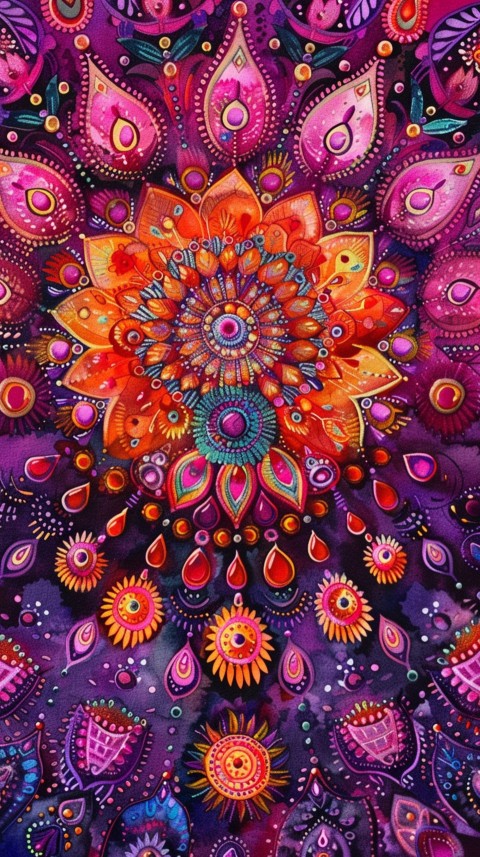 Mandala Style Aesthetic Art Colorful Flower Design Pattern (373)