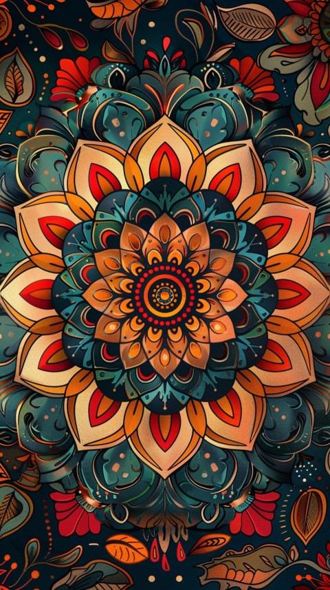 Mandala Style Aesthetic Art Colorful Flower Design Pattern (363)
