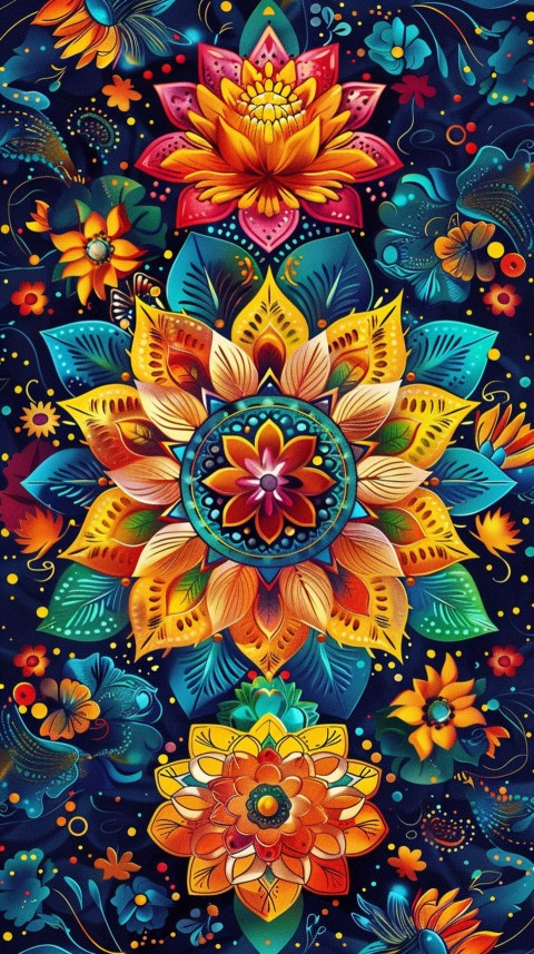 Mandala Style Aesthetic Art Colorful Flower Design Pattern (385)