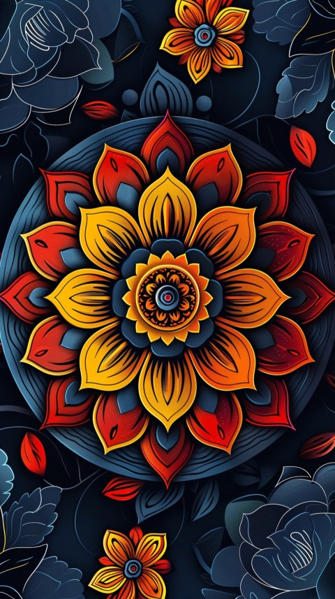 Mandala Style Aesthetic Art Colorful Flower Design Pattern (412)